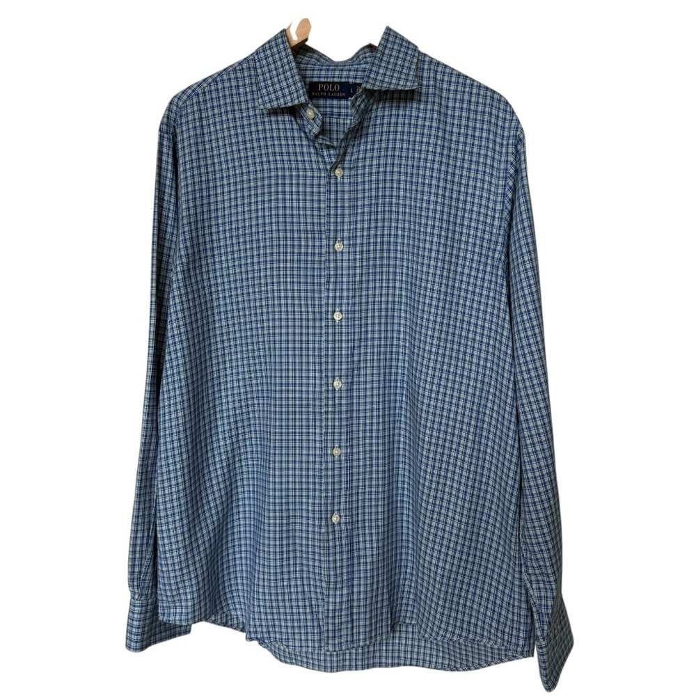 Polo Ralph Lauren Men's Blue Plaid Long Sleeve Button-Up Shirt L Casual Cotton - Picture 2 of 6